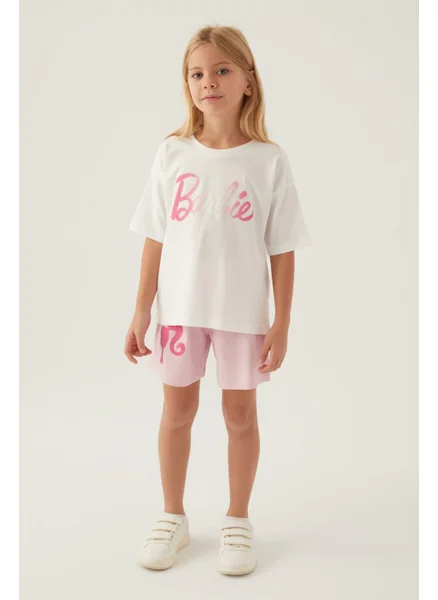 Barbie Patterned Cream Girls' Shorts Set