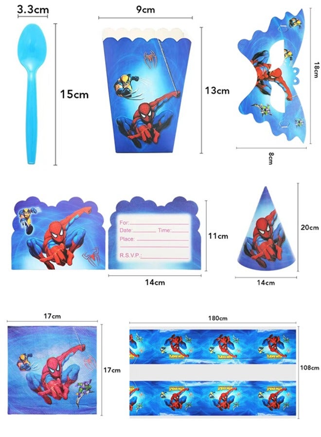 Beauenty Spiderman Theme Party Supplies for Kids,Spiderman Party Props Favor Table Decorations, Banner Paper Plates Napkins Cups Tablecloth Tableware Sports Set for 10 Guests,Party Decorations - Image 3
