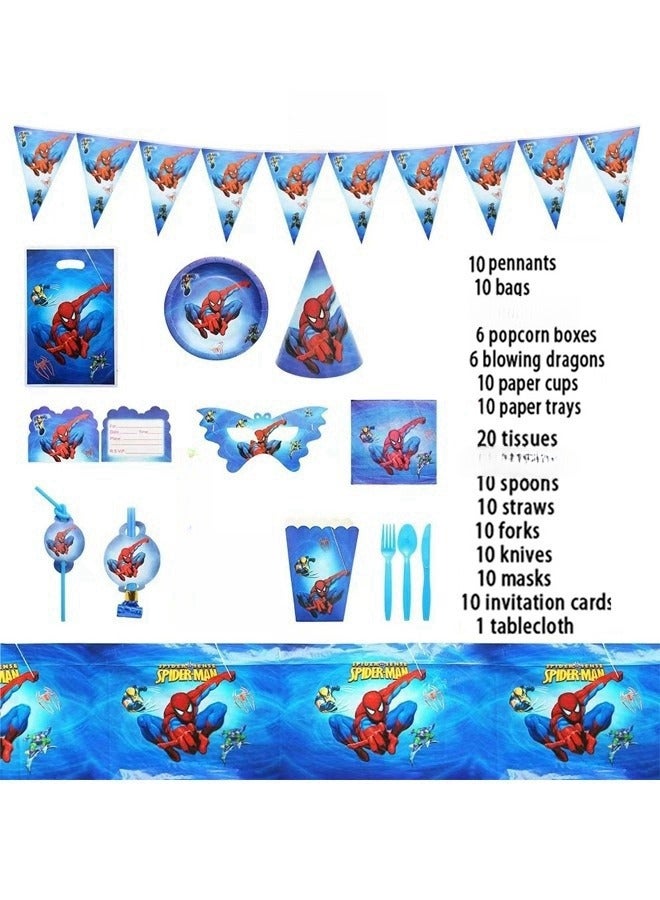 Beauenty Spiderman Theme Party Supplies for Kids,Spiderman Party Props Favor Table Decorations, Banner Paper Plates Napkins Cups Tablecloth Tableware Sports Set for 10 Guests,Party Decorations - Image 1