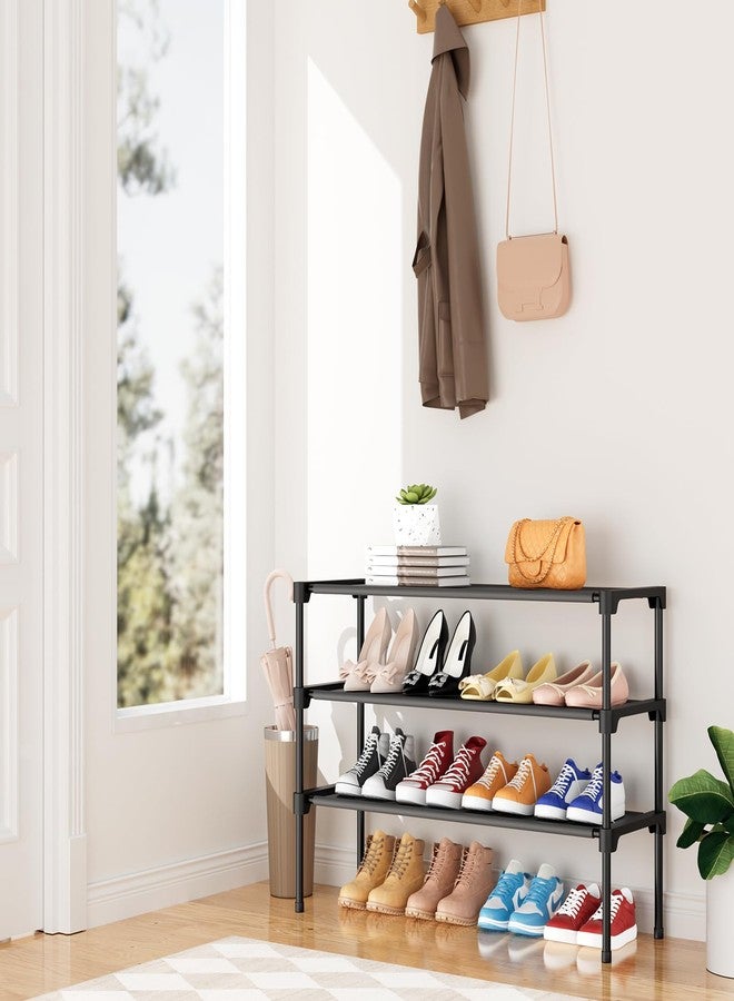 BrFoYu 3 Tier Wide Shoe Rack for Closet 16 Pairs Small Spaces Non-Woven Shoe Organizer Stackable Metal Shoe Shelf for Entryway, Bedroom - Image 2