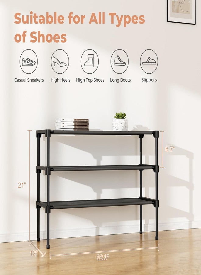 BrFoYu 3 Tier Wide Shoe Rack for Closet 16 Pairs Small Spaces Non-Woven Shoe Organizer Stackable Metal Shoe Shelf for Entryway, Bedroom - Image 3