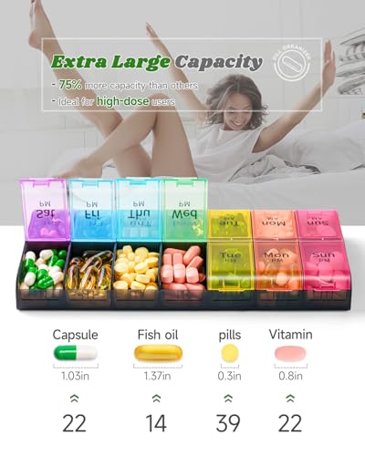 Colorwing Extra Large Pill Organizer 2 Times a Day, Weekly XL AM PM Pill Case, 7 Day Pill Box Twice a Day, Oversized Daily Medicine Pill Organizer for Vitamin, Big Pill Container, Medication Dispenser - Image 2
