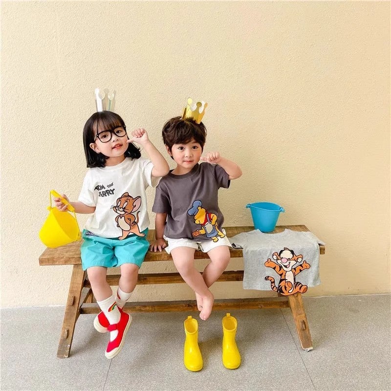 Pure Cotton Summer New Style Cartoon Embroidered Short-Sleeved Tops for Boys and Girls, T-Shirt Tops for Children and Middle-Aged Children - Image 3