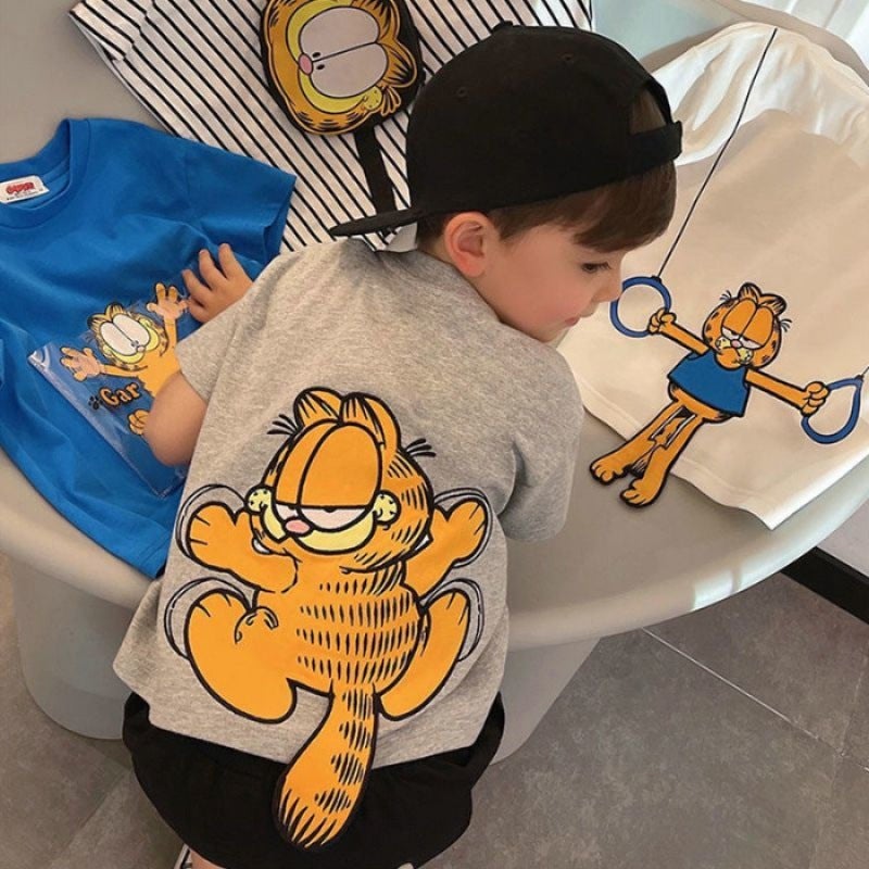Pure Cotton Summer New Style Cartoon Embroidered Short-Sleeved Tops for Boys and Girls, T-Shirt Tops for Children and Middle-Aged Children - Image 1