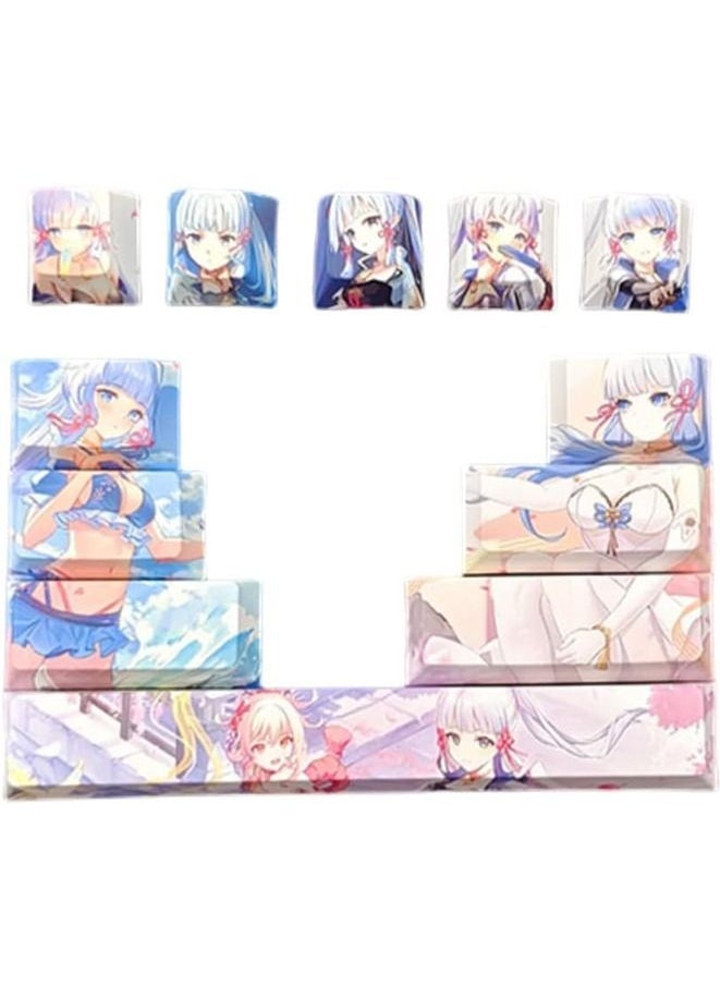 Generic - 12 keycap Set, 5-Side Dye-Sublimation PBT Keycaps, Cherry Profile Custom Keycaps for DIY Cherry MX Mechanical Gaming Keyboards, Genshin Impact Kamisato Ayaka - Image 1