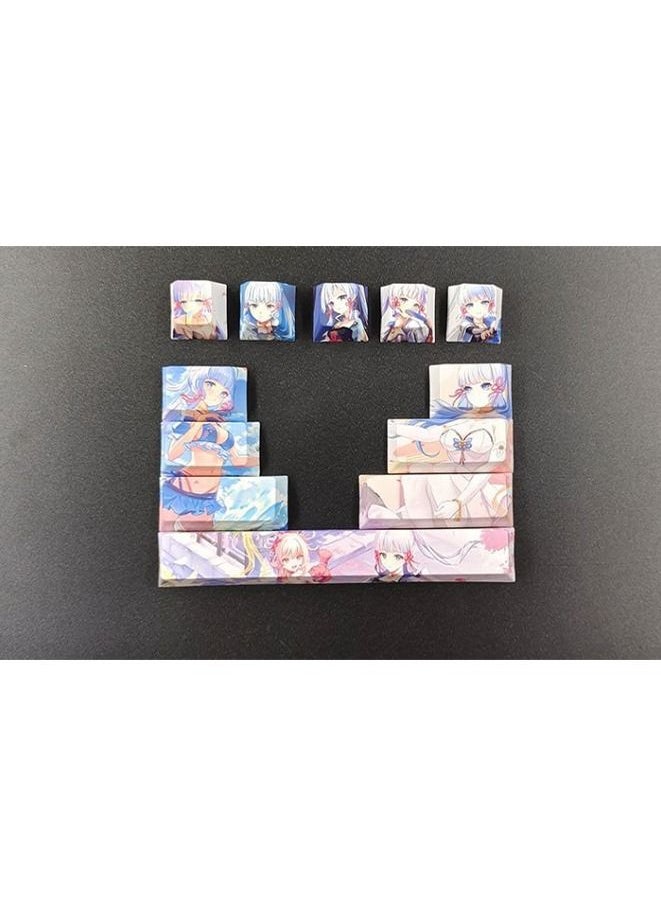 Generic - 12 keycap Set, 5-Side Dye-Sublimation PBT Keycaps, Cherry Profile Custom Keycaps for DIY Cherry MX Mechanical Gaming Keyboards, Genshin Impact Kamisato Ayaka - Image 1