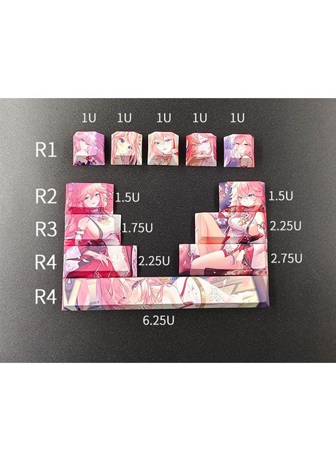 Generic - 12 keycap Set, 5-Side Dye-Sublimation PBT Keycaps, Cherry Profile Custom Keycaps for DIY Cherry MX Mechanical Gaming Keyboards, Genshin Impact Kamisato Ayaka - Image 1