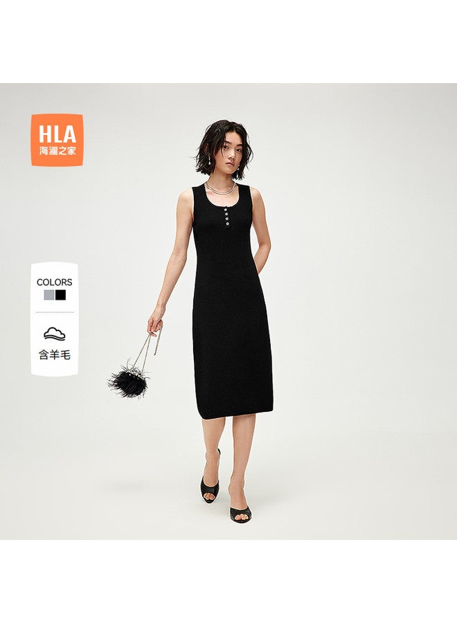 HLA 25 Summer Casual Style Easy-To-Match Soft And Fitted Solid Color Women'S Knitted Dress - Image 2