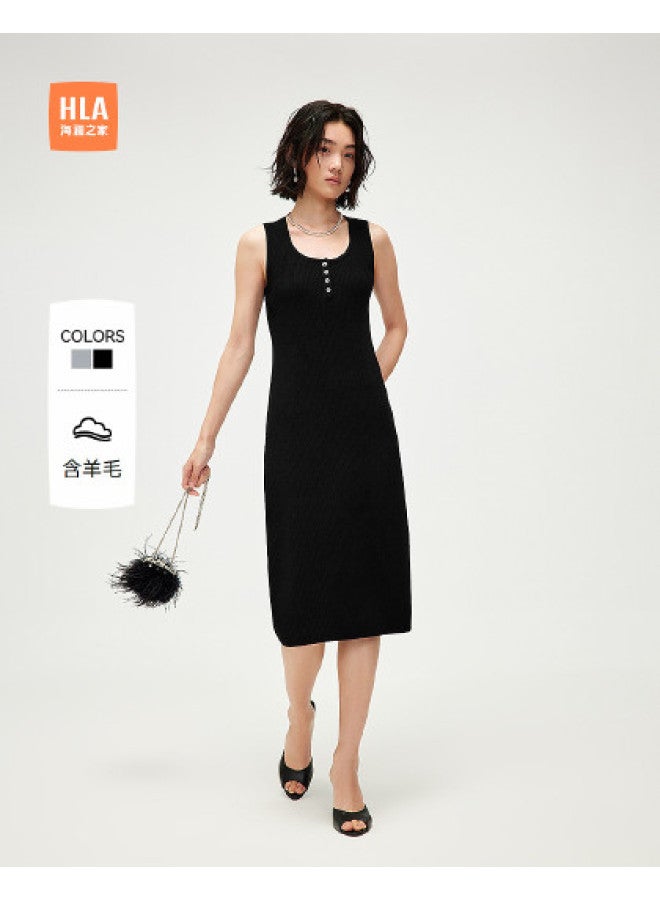 HLA 25 Summer Casual Style Easy-To-Match Soft And Fitted Solid Color Women'S Knitted Dress - Image 1