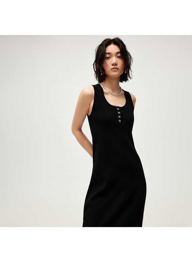 HLA 25 Summer Casual Style Easy-To-Match Soft And Fitted Solid Color Women'S Knitted Dress - Image 4