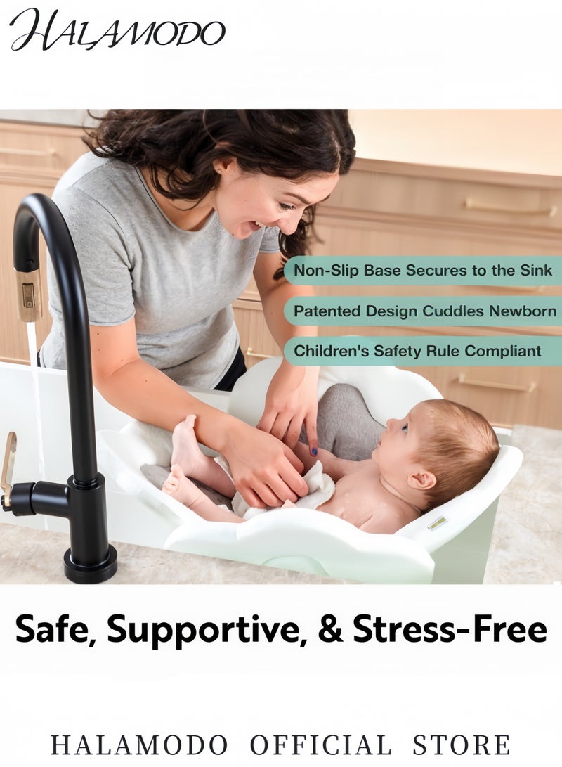 HALAMODO Soft Flower Baby Bath Cushion Sink Insert Non-Slip Bath Seat for Newborns and Infants Comfortable Head Support Easy to Clean Portable Bathtub Pad for Shower or Travel Perfect Baby Shower Gift - Image 2