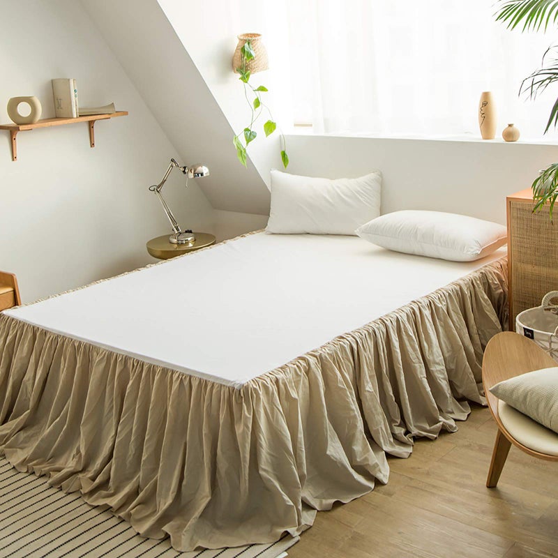 SimpleOpulence Belgian Linen Bed Skirt with Classic 14 inch Tailored Drop Dust Ruffle Easy Fit Breathable Premium Natural Flax Pleated Linen King
