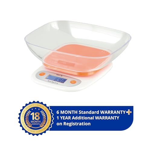 iBELL Digital Kitchen Weighing Scale for Health, LCD Display, High Precision Sensors, Tare Function, up to 5KG, Portable Food Weight Machine for Health, Fitness, Home Baking & Cooking - KS502 (Orange) - Image 3