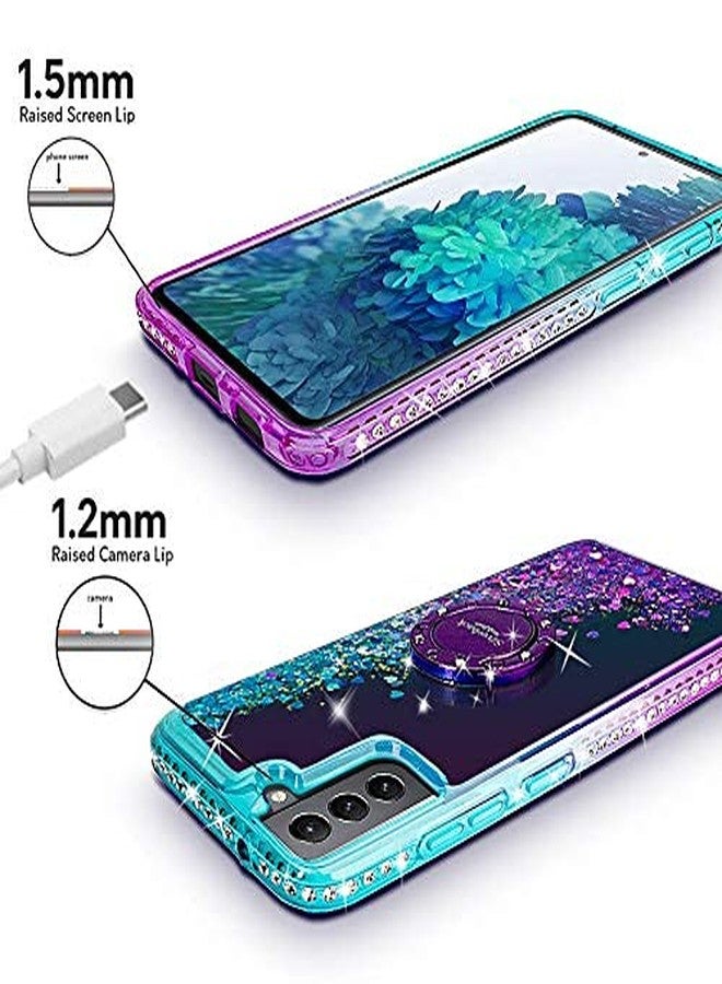 Silverback for Samsung Galaxy S21 Case, Moving Liquid Holographic Sparkle Glitter Case with Kickstand, Girls Women Bling Diamond Ring Protective Case for Galaxy S21 5G -Purple - Image 4