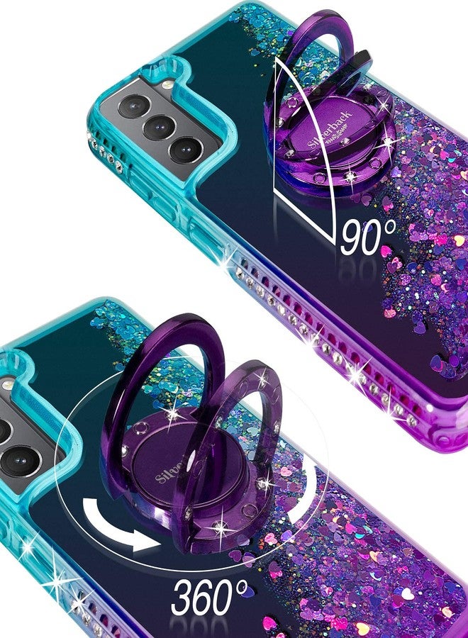 Silverback for Samsung Galaxy S21 Case, Moving Liquid Holographic Sparkle Glitter Case with Kickstand, Girls Women Bling Diamond Ring Protective Case for Galaxy S21 5G -Purple - Image 3