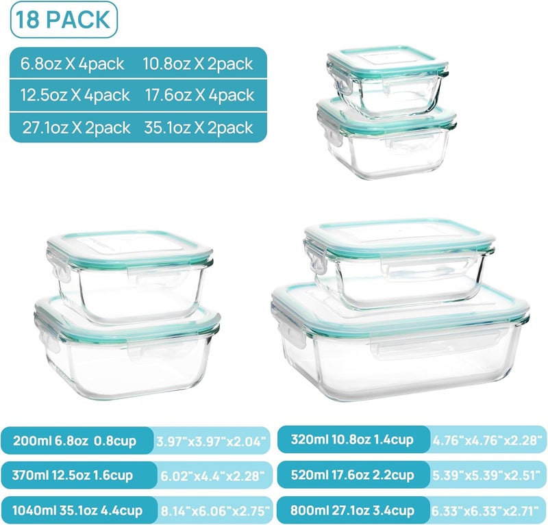 Vtopmart 18Pack Glass Food Storage Containers with Lids, Meal Prep Containers, Airtight Lunch Containers Bento Boxes with Leak Proof Locking Lids for Microwave, Oven, Freezer, Dishwasher - Image 5
