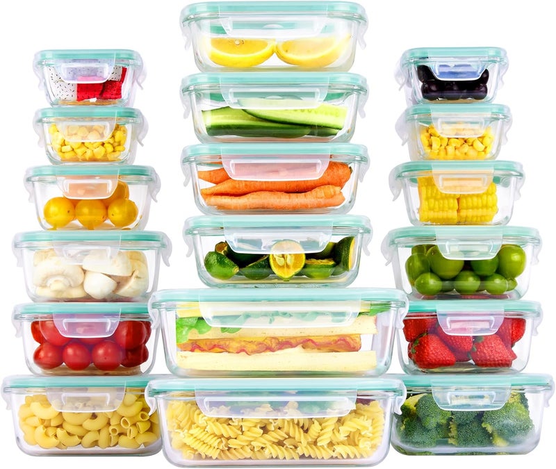 Vtopmart 18Pack Glass Food Storage Containers with Lids, Meal Prep Containers, Airtight Lunch Containers Bento Boxes with Leak Proof Locking Lids for Microwave, Oven, Freezer, Dishwasher - Image 1