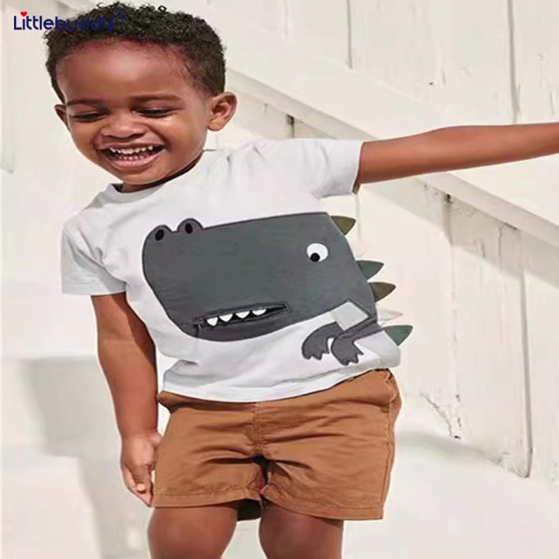 Littlebuddy Short Sleeve Cotton T-Shirt for Boys – Summer 2024 Ivory White - Image 2