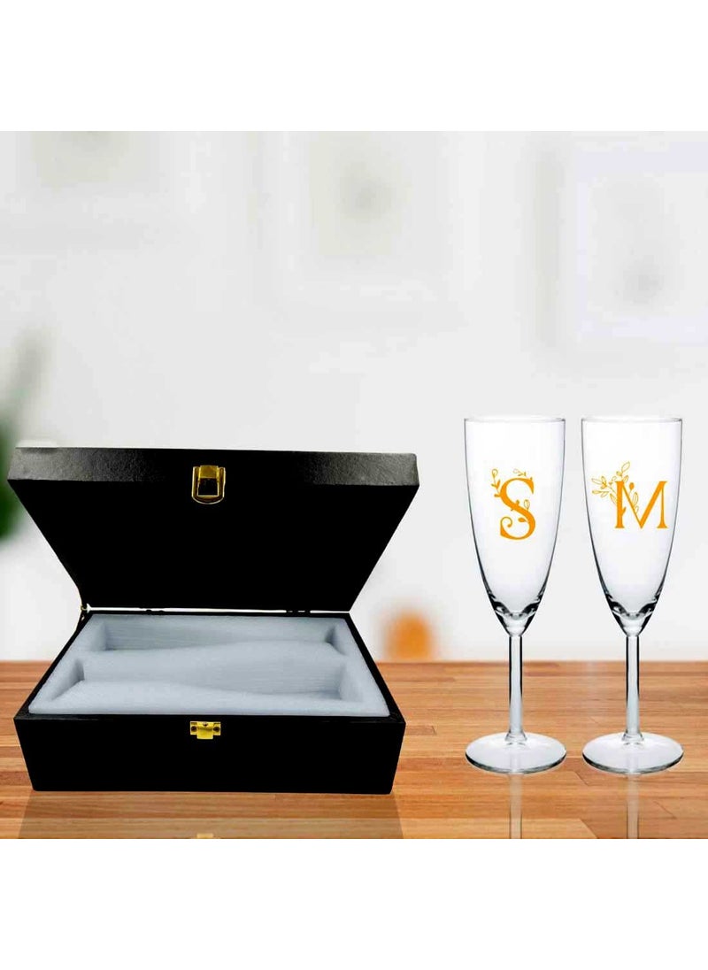 Nutcase Nutcase Personalized Champagne Glass Set of 2 Gift Box for Valentine Black Boxes Available  - Image 1