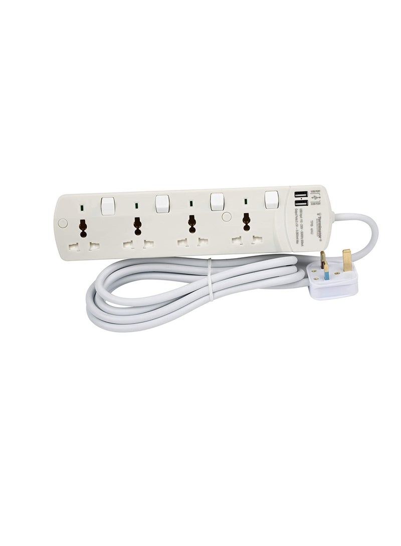Terminator Extension 4G/3M + 2 USB TPB 4AU Universal Socket W/Individual Switches & Indicators Terminator  - Image 3