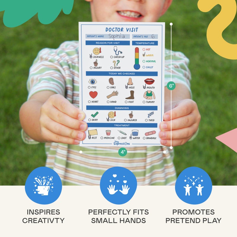 Tiny Expressions Pretend Play Notepads - 6-Pack Kids Play Pads - 40 Pages Each of Restaurant, Doctor, Boarding Pass, Report Card, Nature Walk & Soda Shop for Imaginative Role Play - Image 3