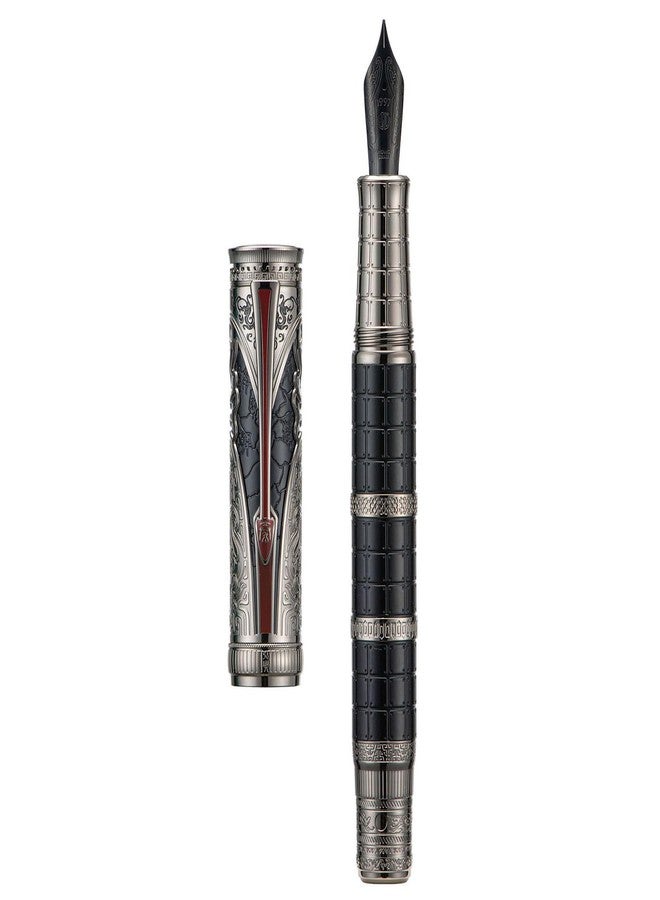 Asvine Hongdian D5X Fountain Pen Black Fine Nib, Qin Dynasty Retro Chinese Totem Engraving with Converter and Pen Box Set - Image 2