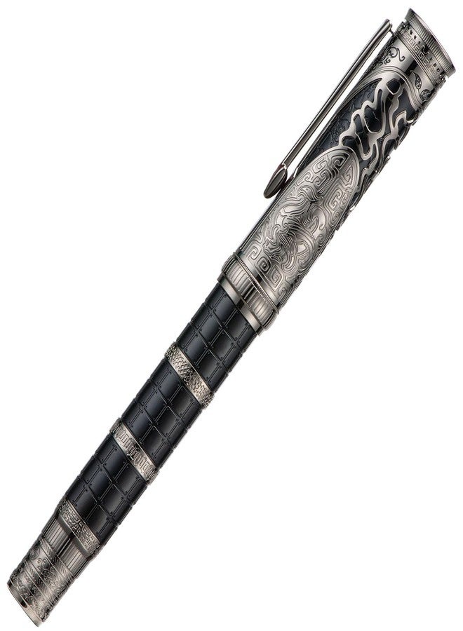 Asvine Hongdian D5X Fountain Pen Black Fine Nib, Qin Dynasty Retro Chinese Totem Engraving with Converter and Pen Box Set - Image 5