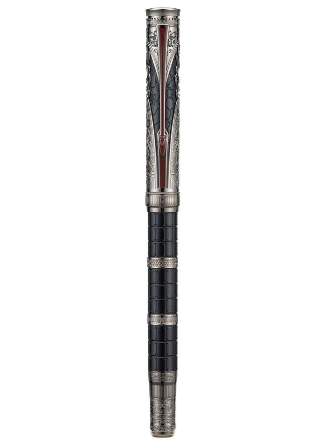 Asvine Hongdian D5X Fountain Pen Black Fine Nib, Qin Dynasty Retro Chinese Totem Engraving with Converter and Pen Box Set - Image 1