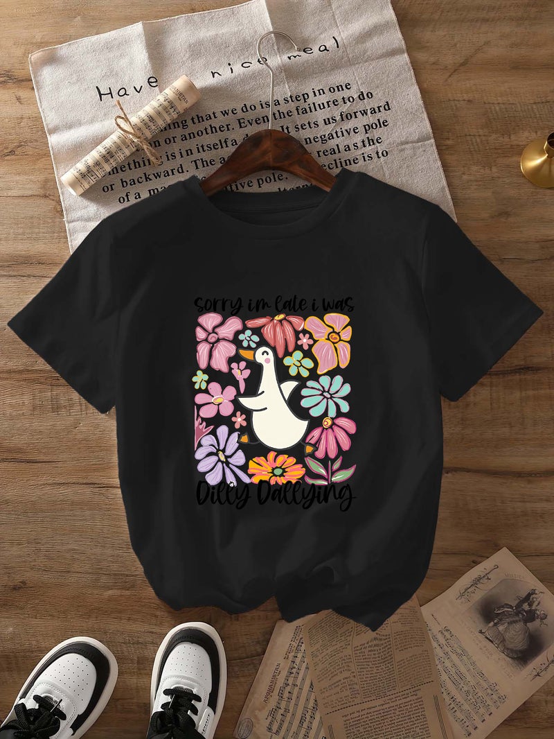 Independent Station Women'S Tops Round Neck Cartoon Printed Short-Sleeved T-Shirt-M - Image 1