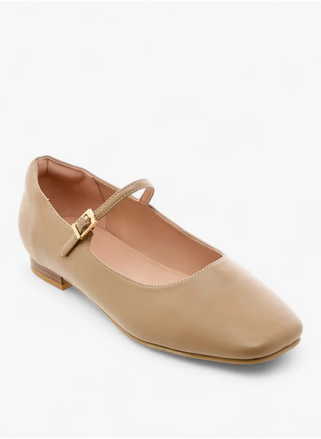Celeste Women's Solid Square Toe Ballerina Shoes with Buckle Closure