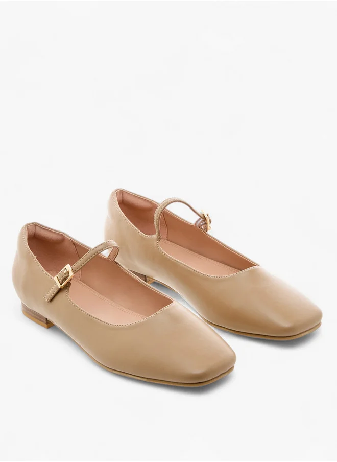 Celeste Women's Solid Square Toe Ballerina Shoes with Buckle Closure
