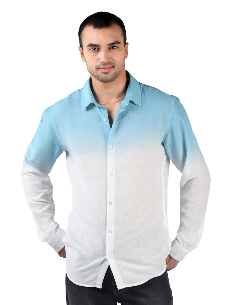 بيونغ Sky Blue Cotton Ombre Shirt