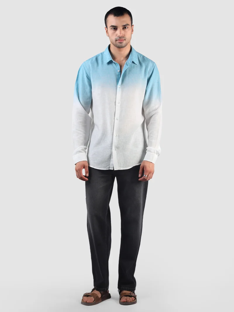 بيونغ Sky Blue Cotton Ombre Shirt