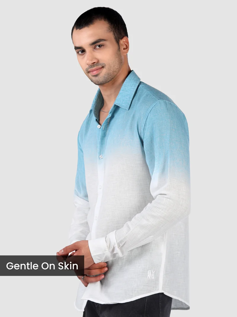 بيونغ Sky Blue Cotton Ombre Shirt