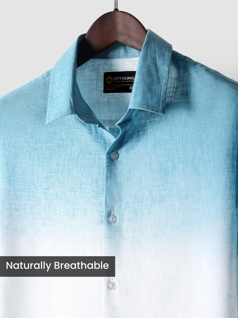 بيونغ Sky Blue Cotton Ombre Shirt