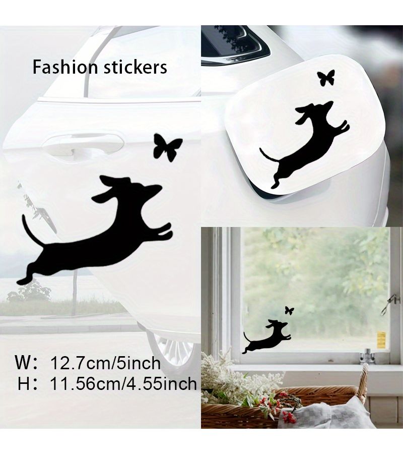 Black Dachshund Car Decal Chasing Butterfly Vinyl Sticker for Car Motorcycle Truck Laptop - Image 1