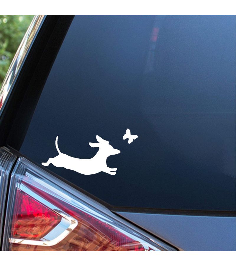 Black Dachshund Car Decal Chasing Butterfly Vinyl Sticker for Car Motorcycle Truck Laptop - Image 3