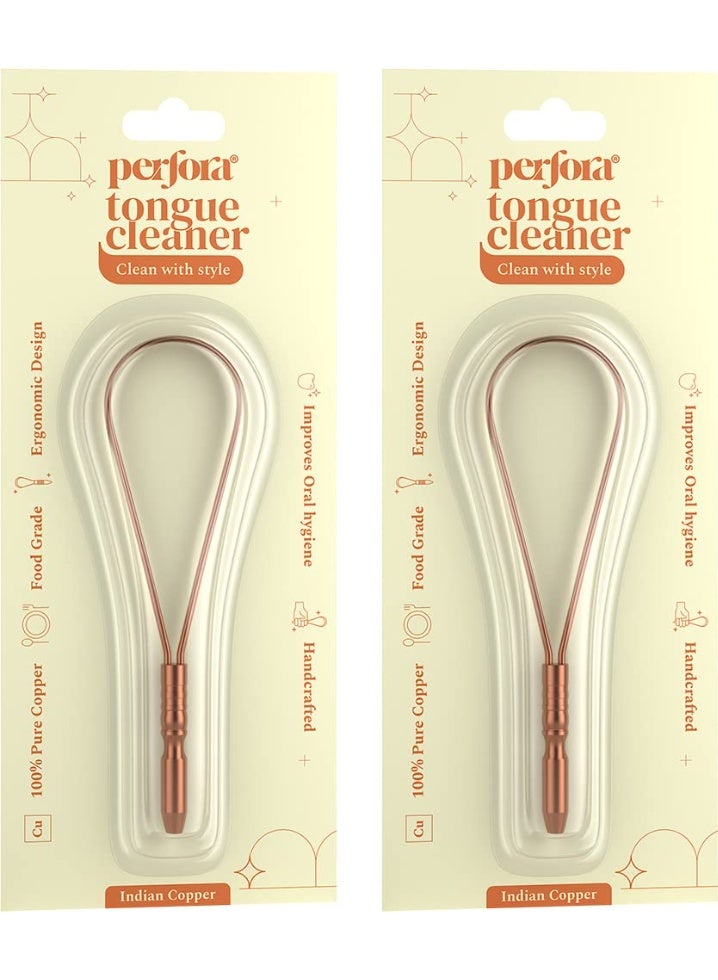Perfora Copper Tongue Cleaner for Men and Women (Pack of 2) | For Fresh Breath & Bacteria Removal | Improved Taste Sense & Oral Hygiene | Easy to Use | 100% Pure Indian Copper Tongue Scraper - Image 1
