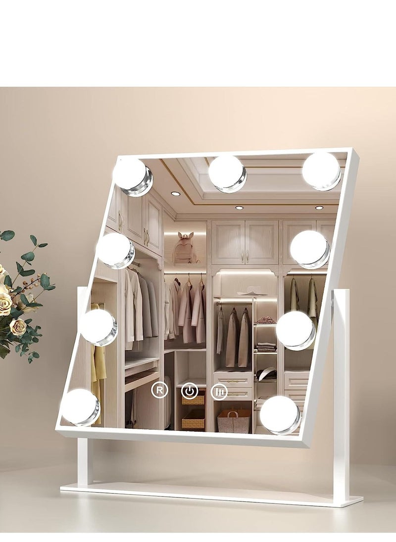 Cool Baby COOLBABY Makeup Mirror with Lights, Lighted Makeup Mirror with 9 Dimmable Bulbs and 3 Color Lighting Modes, Smart Touch Control, Plug in Light Up Mirror (White)  - Image 1