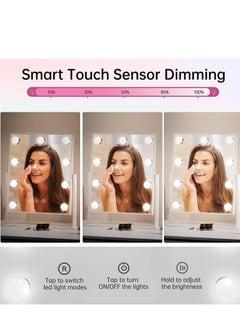 Cool Baby COOLBABY Makeup Mirror with Lights, Lighted Makeup Mirror with 9 Dimmable Bulbs and 3 Color Lighting Modes, Smart Touch Control, Plug in Light Up Mirror (White)  - Image 4