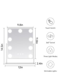 Cool Baby COOLBABY Makeup Mirror with Lights, Lighted Makeup Mirror with 9 Dimmable Bulbs and 3 Color Lighting Modes, Smart Touch Control, Plug in Light Up Mirror (White)  - Image 3