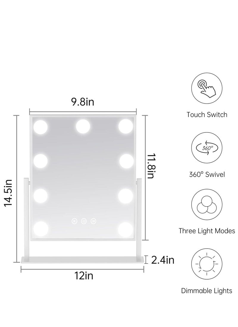 Cool Baby COOLBABY Makeup Mirror with Lights, Lighted Makeup Mirror with 9 Dimmable Bulbs and 3 Color Lighting Modes, Smart Touch Control, Plug in Light Up Mirror (White)  - Image 3