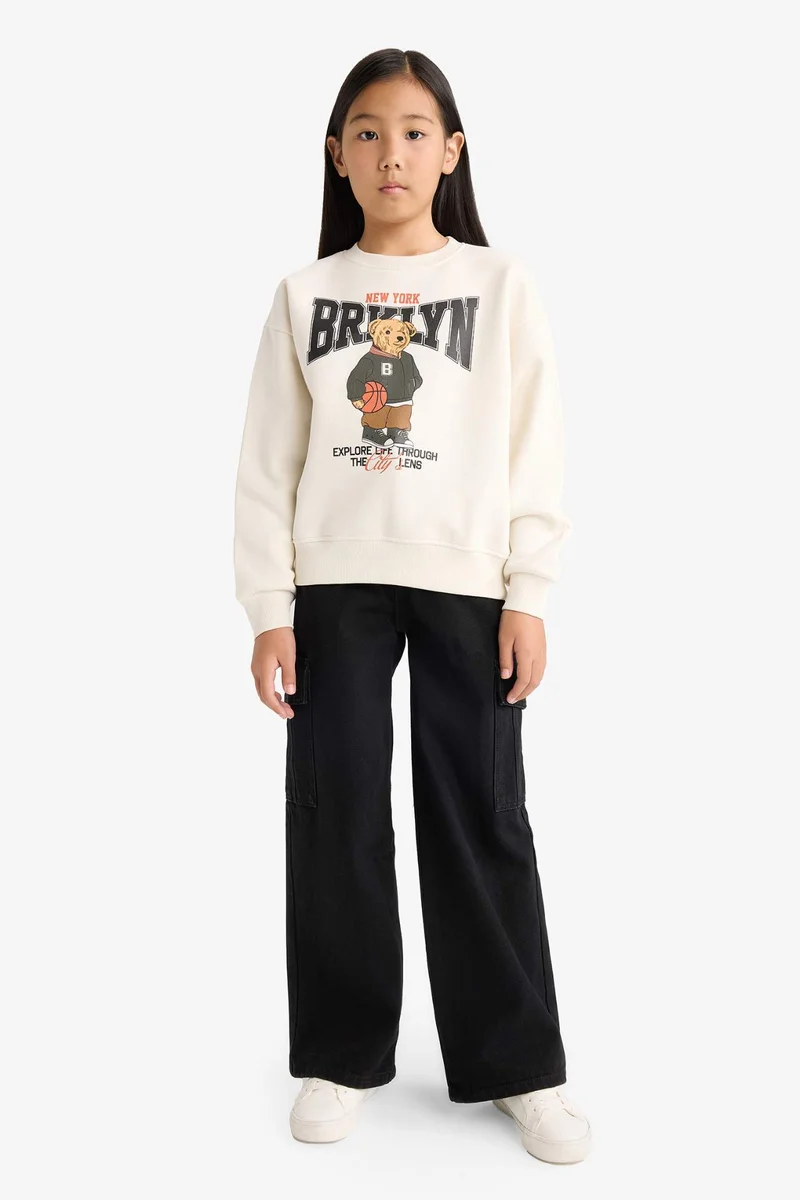 ديفاكتو Girl Relax Fit Crew Neck Printed Soft Lining Sweatshirt
