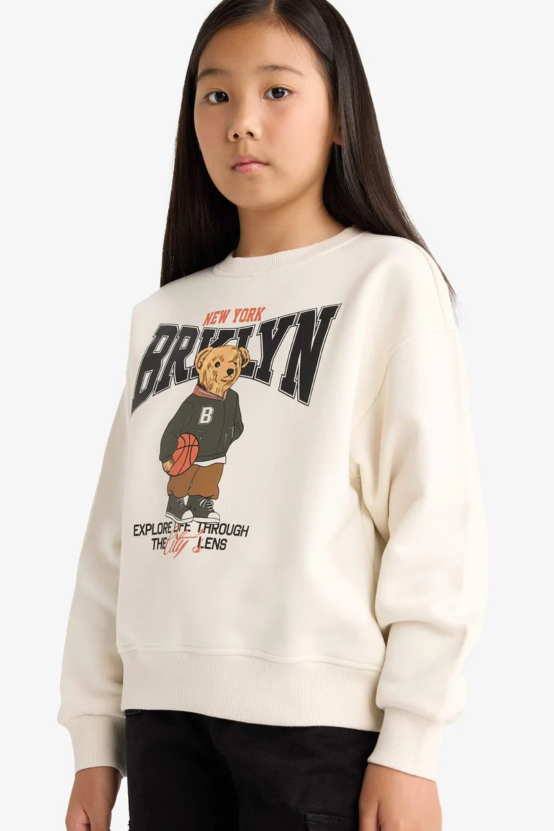 ديفاكتو Girl Relax Fit Crew Neck Printed Soft Lining Sweatshirt