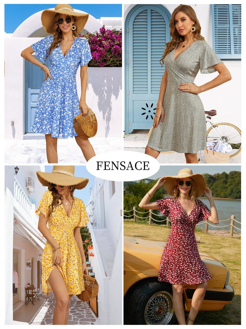 FENSACE Summer Dresses for Women 2026 Empire Waist Floral Spring Easter Knee Length Dress(Yellow,Small) - Image 4
