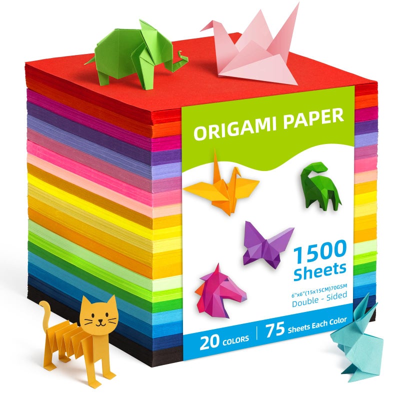 Umikk 1500 Sheets Origami Paper 6x6 Inch Square, 20 Vivid Colors Origami Kit for Kids Ages 8-12, Double Sided Same Color Origami Papers Bulk for School, Arts and Crafts Projects - Image 1