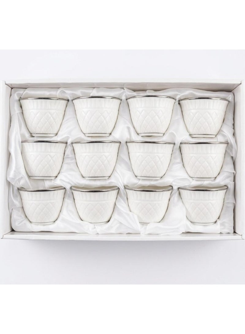 AKDC Cv 12Pcs Cawa Cup Set White With Silver 100Ml Ceramic - Image 1