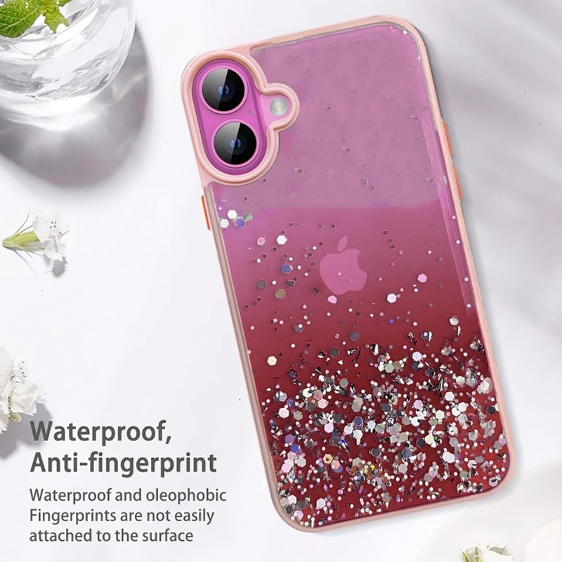 VONZEE Back Cover Compatible for iPhone 16, Non Moving Bling Glitter Cover for Girls & Women Soft TPU Shockproof Anti Scratch Drop Protection Covers (Pink) - Image 5