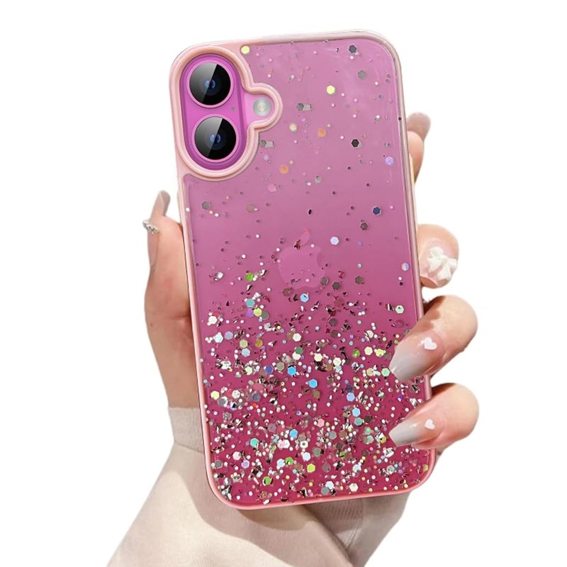 VONZEE Back Cover Compatible for iPhone 16, Non Moving Bling Glitter Cover for Girls & Women Soft TPU Shockproof Anti Scratch Drop Protection Covers (Pink) - Image 1
