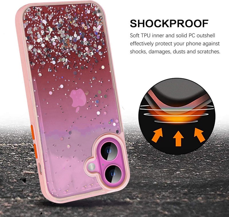 VONZEE Back Cover Compatible for iPhone 16, Non Moving Bling Glitter Cover for Girls & Women Soft TPU Shockproof Anti Scratch Drop Protection Covers (Pink) - Image 4